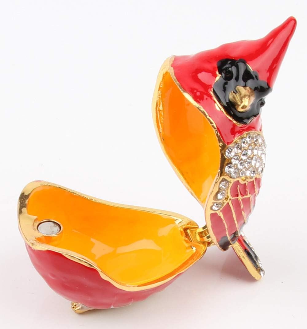 SEVENBEES Cardinal Bird Trinket Box Metal Enameled Animal Figurines Collectable Wedding Jewelry Ring Holder Organizer - Mothers Day Gifts - Homesidy.com