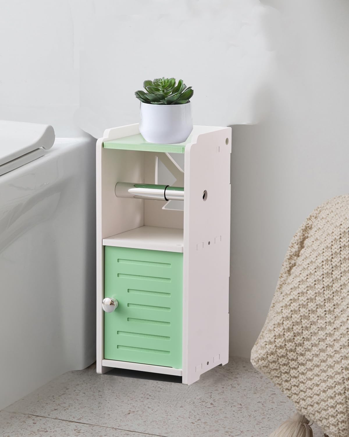 AOJEZOR Toilet Paper Holder Stand: No Drill PVC Small Bathroom Cabinet for Apartment Dwellers - Rental Deposit Protection - Small Space Storage Saving - Homesidy.com