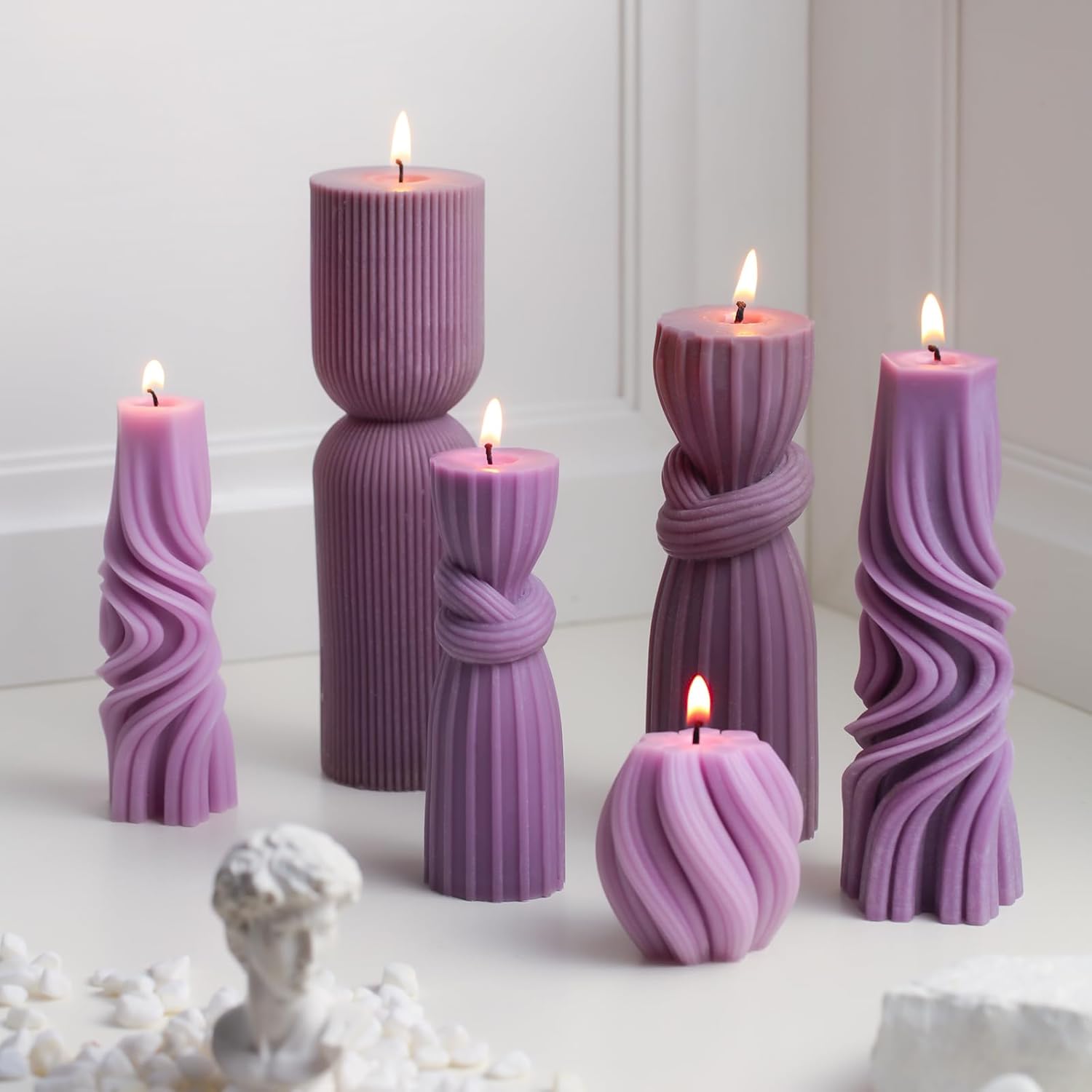 Threlaco 6 Pcs Pillar Candles Modern Aesthetic Ribbed Decorative Candle Set Cute Soy Wax Scented Ribbed Decor for Home(White,2.36 - 6.89 Inch) - Homesidy.com