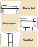 Aetyord Towel Racks for Bathroom 31inch Wall Mounted Towel Rack,Floating Shelf with Wood Plank,Towel Storage for Bathroom can Holds 6 Large Rolled Towels,All Black - Homesidy.com