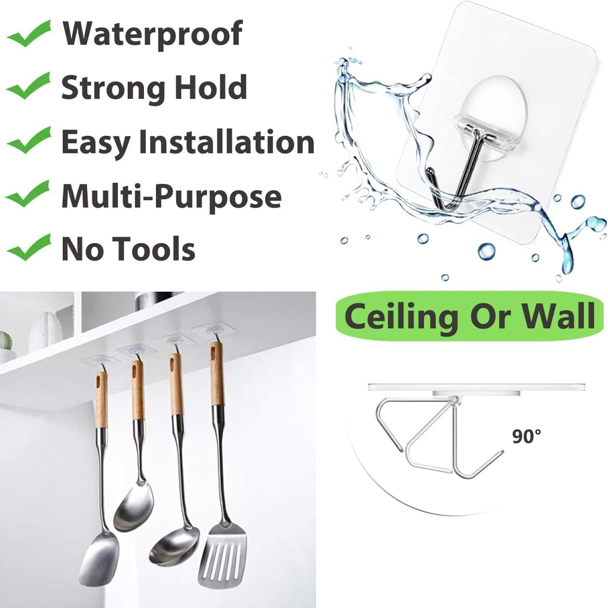 Adhesive Hooks for Hanging Heavy Duty Wall Hooks Self Adhesive Towel Coat Hooks Waterproof Transparent Hook for Bathroom Shower Kitchen Keys Door Outdoor Home Improvement Utility Hook 12 Pack - Homesidy.com