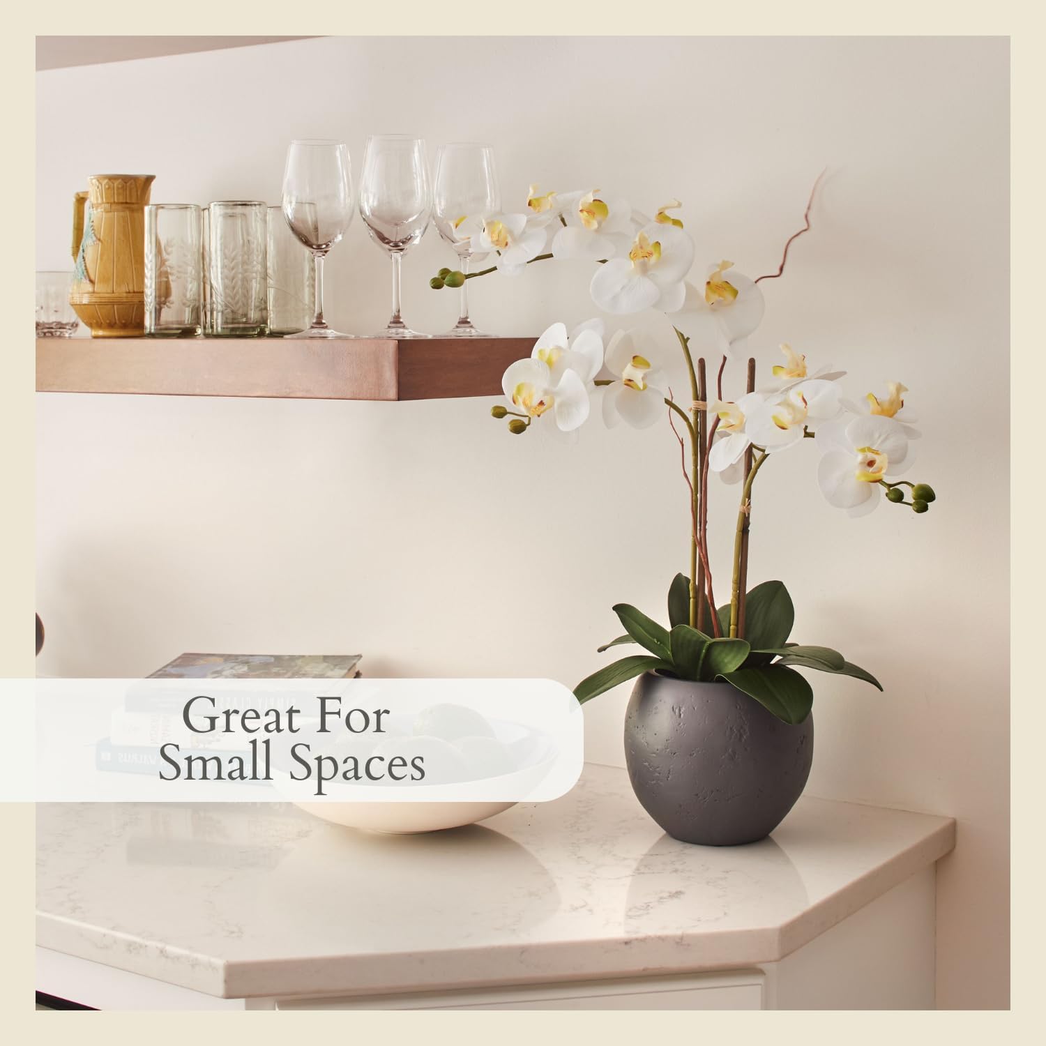 CG Hunter Faux White Orchid Plant, Premium Artificial Indoor Flower Display Stands 25 - Inches with Beautiful Sculptural Blooms and Foliage That Lasts Forever, Grey Planter Pot Included - Homesidy.com