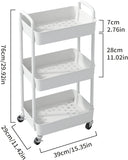 Sywhitta 3 - Tier Plastic Rolling Utility Cart with Handle, Multi - Functional Storage Trolley for Office, Living Room, Kitchen, Movable Storage Organizer with Wheels, White - Homesidy.com
