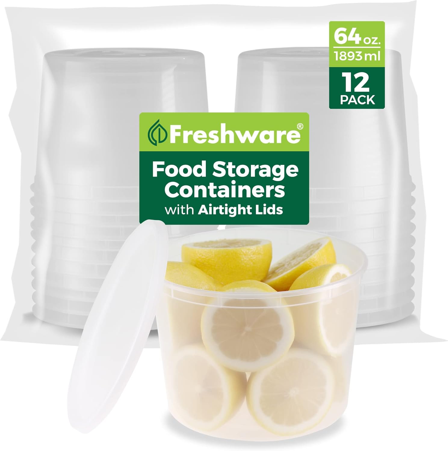 Freshware Food Storage Containers [24 Set] 32 oz Plastic Deli Containers with Lids, Slime, Soup, Meal Prep Containers | BPA Free | Stackable | Leakproof | Microwave/Dishwasher/Freezer Safe - Homesidy.com