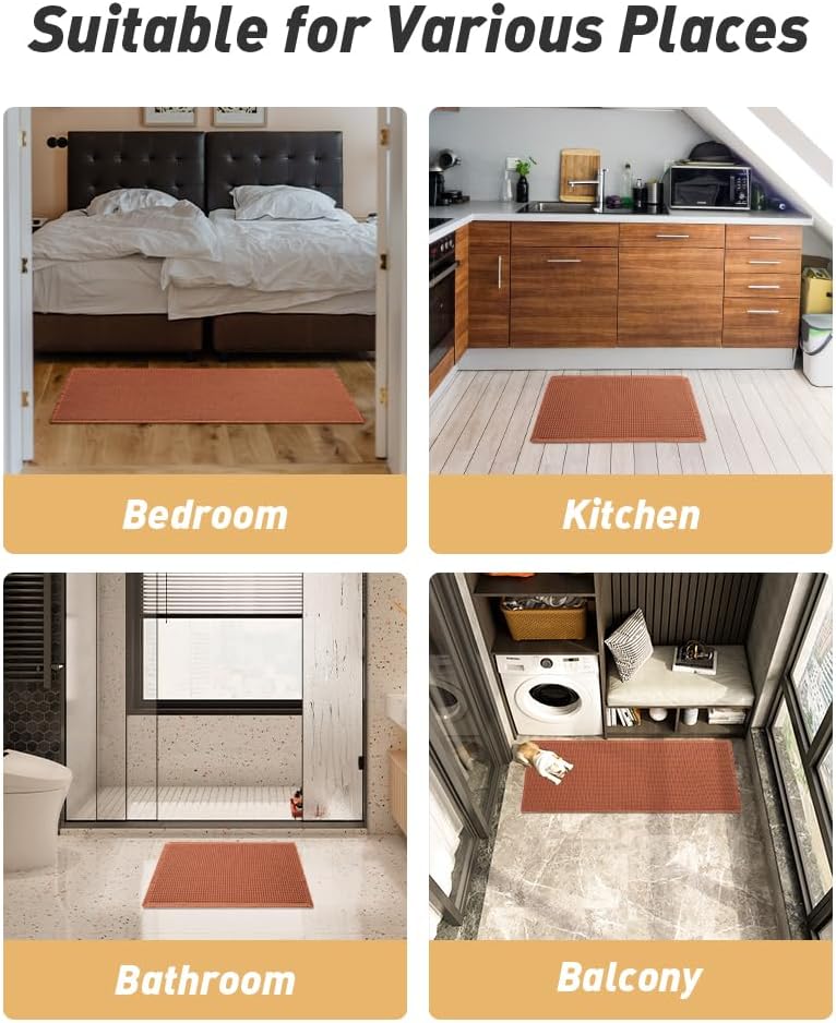 AMOAMI Upgraded Waffle Bath Mat, Super Absorbent Non Slip Bath Mats for Bathroom Floor, Machine Washable Bathroom Rugs with Tassels, Rubber Backed Bathroom Mats, Ultra Soft, 18&34; x 30&34;, Brown - Homesidy.com