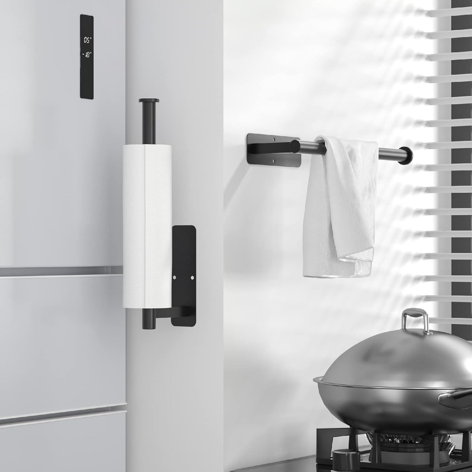ASTOFLI Paper Towel Holder Under Cabinet No Drilling, Self Adhesive Paper Towel Holder Wall Mount for Kitchen Rack, Under Counter Napin Holder No Drill, 304 Stainless Steel Matte Black - Homesidy.com