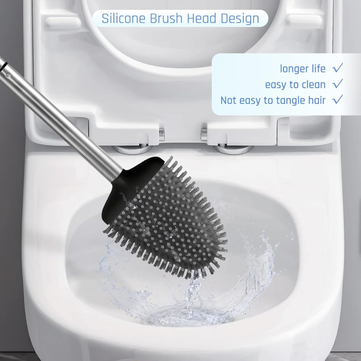 Sellemer Toilet Brush and Holder Set - Flexible Toilet Bowl Brush Head with Silicone Bristles, Compact Size for Storage and Organization, Ventilation Slots Base (1 Pack, Silver) - Homesidy.com