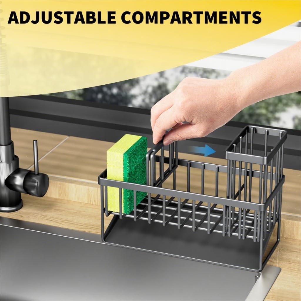 Cisily Kitchen Sink Caddy Organzier with High Brush Holder, Sponge Holder for Sink, 304 Rustproof Stainless, Kitchen Countertop Soap Dispenser Organizer, Kitchen Decor and Accessories - Homesidy.com