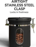 Veken Coffee Canister with Window,Airtight Stainless Steel Pantry Container,Home Kitchen Food Storage Organizers for Ground,Beans,Espresso,Rice,Tea,Sugar,Cereal, Flour,Bar Accessories,Gifts,22OZ,Black - Homesidy.com