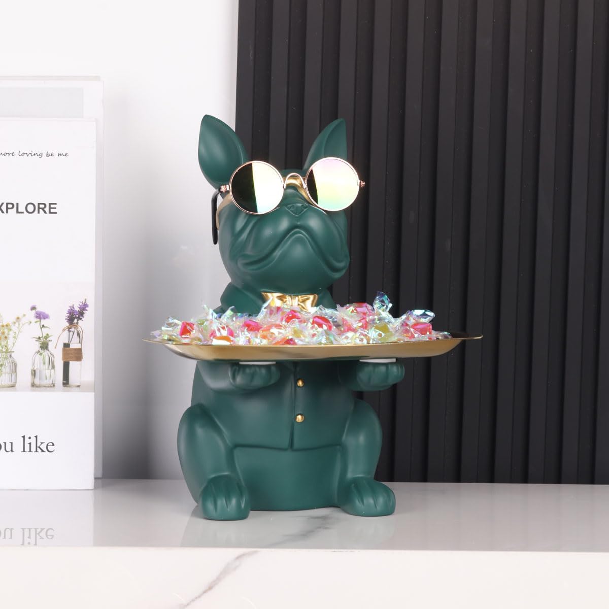 French Bulldog Gifts Statue Tray Organizer for Keys, Candy, Jewelry, Earrings, Entrance Piggy Bank - Modern Decor Resin French Bulldog Decor Entryway Table, Coffee Table, Office Desk, Home Decor - Homesidy.com