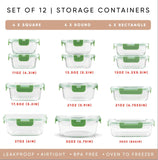 JoyJolt 24pc Borosilicate Glass Storage Containers with Lids | 12 Airtight/Freezer Safe Food Storage Containers for Pantry and Kitchen | Meal Prep Container for Lunch | Glass Tupperware Set - Homesidy.com
