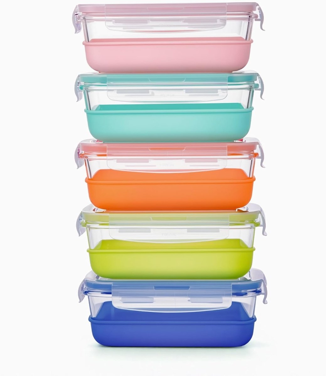 Vtopmart 5Pack 22oz Glass Storage Containers with Lids, Glass Meal Prep Food Container Sets with Snap Airtight Lids for Microwave, Oven, Freezer and Dishwasher, Grey - Homesidy.com