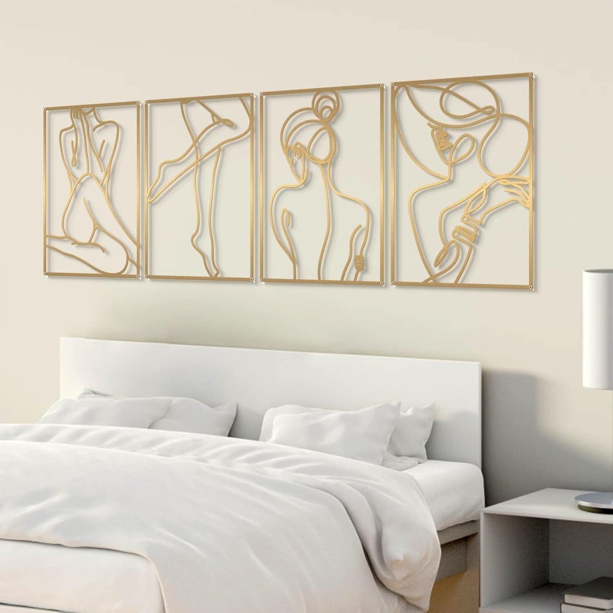Glamativity 4 Pack Gold Wall Art Decor, Minimalist Single Line Real Metal Wall Art, Womans Body Shape Abstract Wall Art (Gold Classic Style, 17 x 11.8) - Homesidy.com