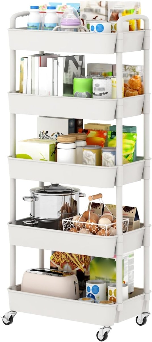 Sywhitta 3 - Tier Plastic Rolling Utility Cart with Handle, Multi - Functional Storage Trolley for Office, Living Room, Kitchen, Movable Storage Organizer with Wheels, White - Homesidy.com