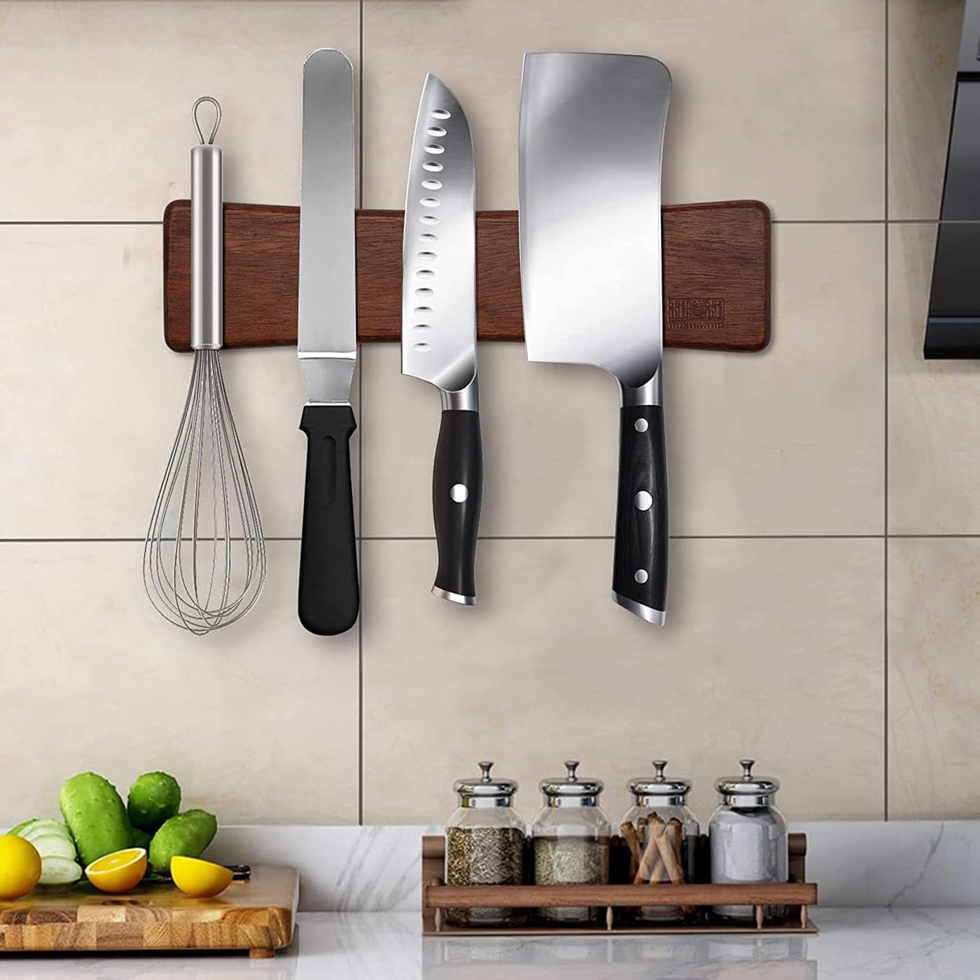 HOSHANHO Magnetic Knife Strips, Magnetic Knife Holder for Wall 16 Inch, Acacia Wood Knife Magnetic Strip Use as Knife Bar, Knife Holder for Kitchen Utensil Organizer - Homesidy.com