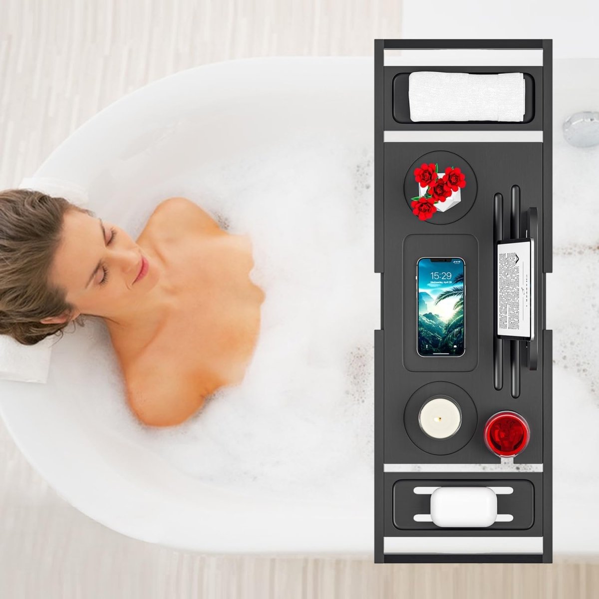 Bathtub Tray Caddy - Bath Tray - Bath Tub Tray Caddy - Bamboo Bath Table Tray for Tub - Expandable Size, Fits Most Tubs - Homesidy.com