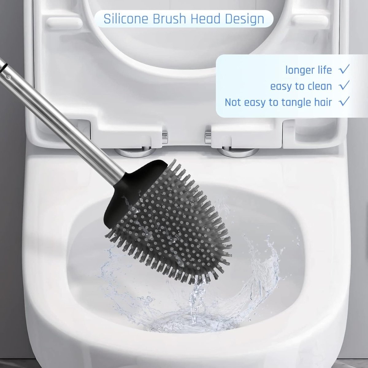 Sellemer Toilet Brush and Holder Set - Flexible Toilet Bowl Brush Head with Silicone Bristles, Compact Size for Storage and Organization, Ventilation Slots Base (1 Pack, Silver) - Homesidy.com