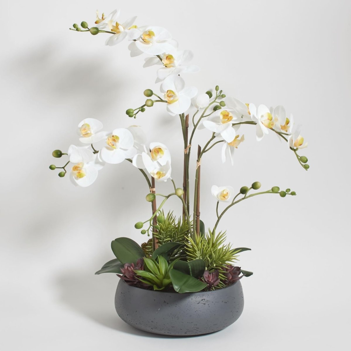 CG Hunter Faux White Orchid Plant, Premium Artificial Indoor Flower Display Stands 25 - Inches with Beautiful Sculptural Blooms and Foliage That Lasts Forever, Grey Planter Pot Included - Homesidy.com