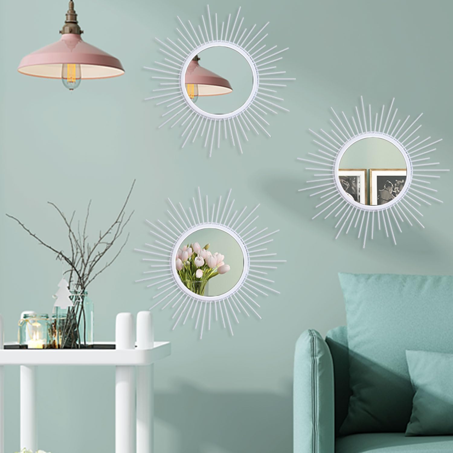 3 Pack Metal Mirrors for Wall Sunburst Wall Mirrors Home Décor Decorative Hanging Wall Art for Living Room Bedroom Entryway (Gold, Flower Sunburst) - Homesidy.com