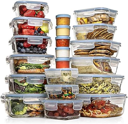 Razab 35 Pc Set Glass Food Storage Containers with Lids - Meal Prep Airtight Bento Boxes BPA - Free 100% Leak Proof (15 lids,15 glass &amp; 5 Plastic Sauce/Dip Containers) - Homesidy.com