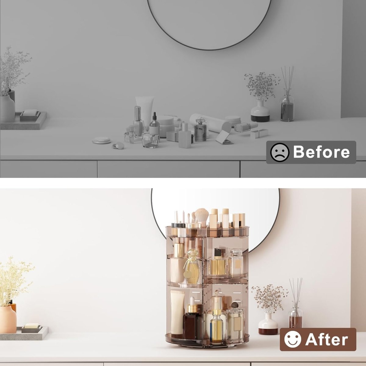 Rotating Makeup Organizer, DIY 8 Adjustable Layers Spinning Skincare Organizer, Cosmetic Display Case with Brush Holder Perfume Tray, Multi - Function Storage Carousel for Vanity Bathroom Countertop - Homesidy.com