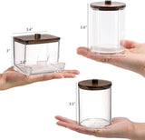 Tbestmax Qtips Holder Bathroom Container, 10 OZ Cotton Ball/Swabs Dispenser, Apothecary Jar Organizer for Storage Brown Wood Lids - Homesidy.com