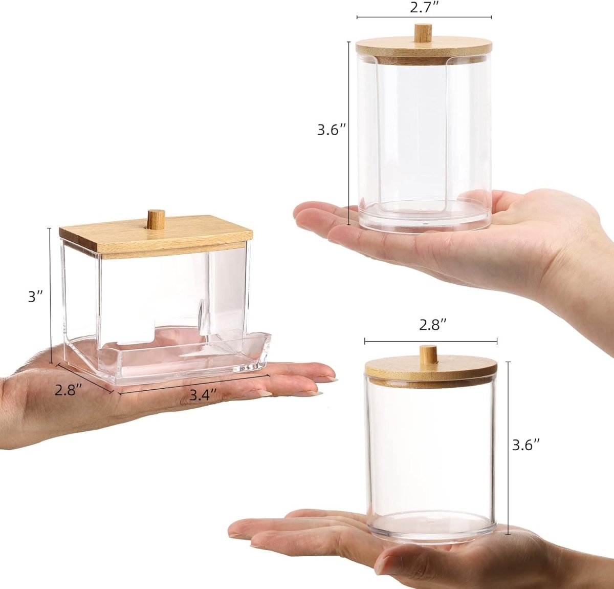 Tbestmax Qtips Holder Bathroom Container, 10 OZ Cotton Ball/Swabs Dispenser, Apothecary Jar Organizer for Storage Brown Wood Lids - Homesidy.com