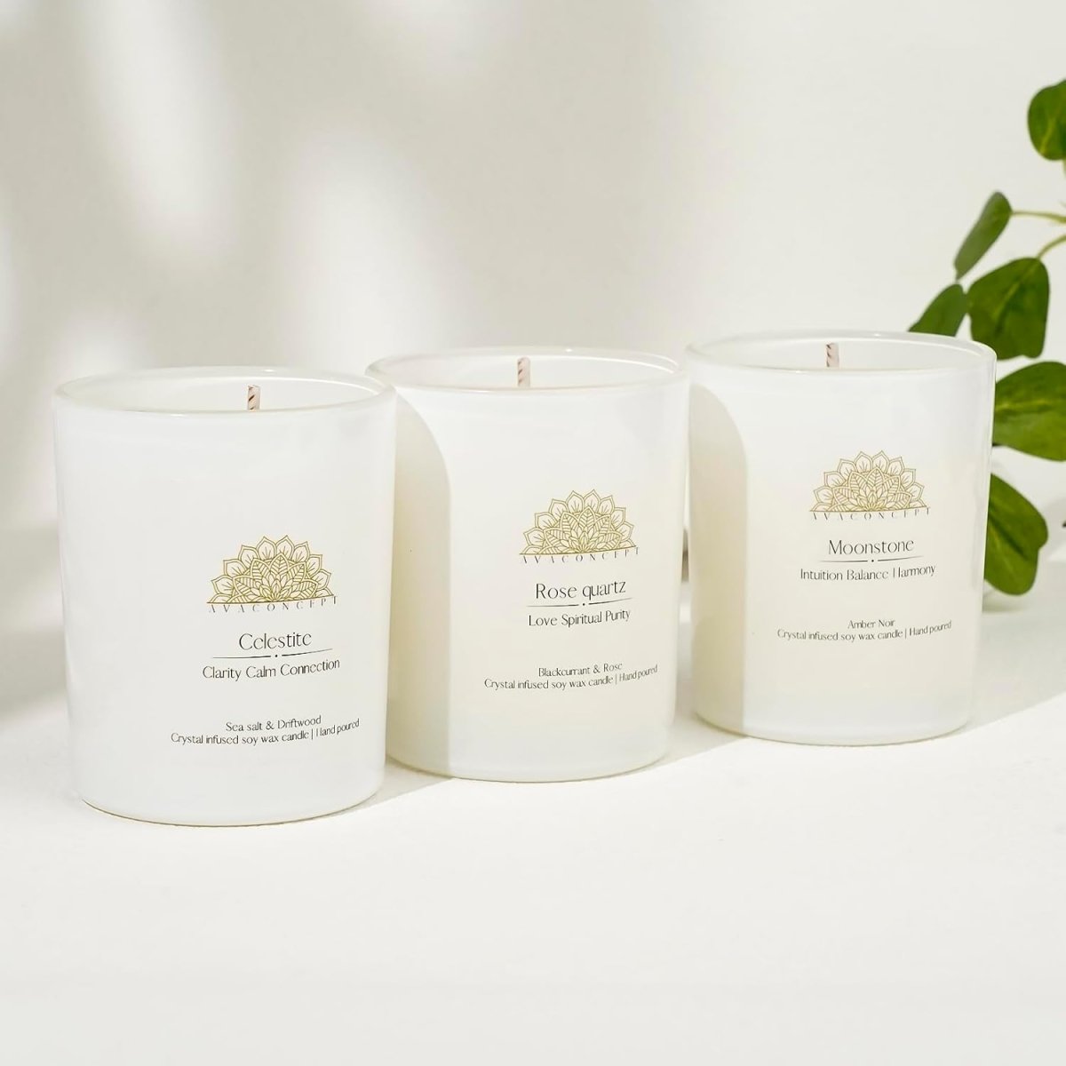 ava concept - Soy Candles with Crystals - Aromatherapy Scented Candle for Women - Lavender Vanilla Gift Set - Small Wax Melts - 3 Pack 3.5oz - Homesidy.com