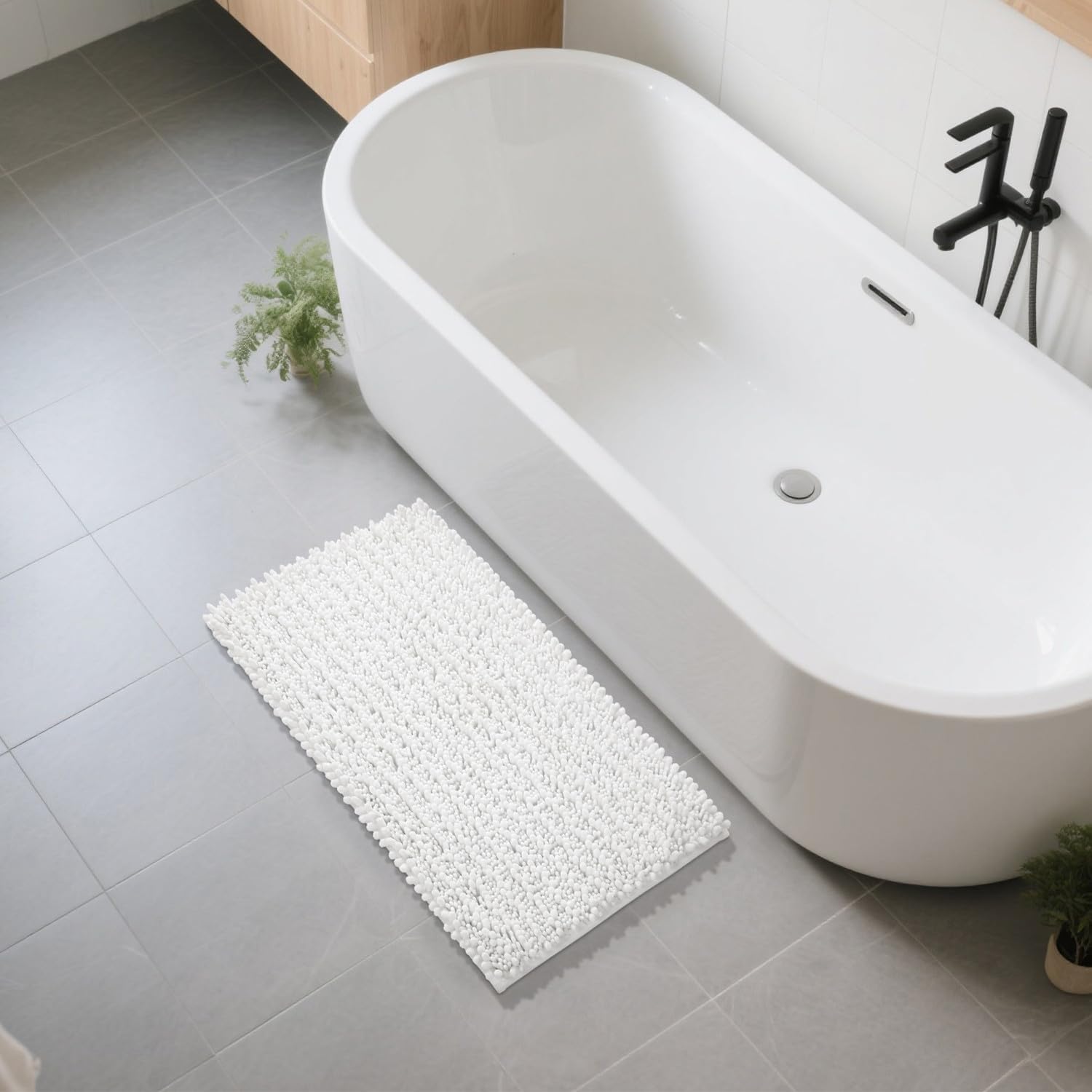 Yimobra Bathroom Rugs Non Slip Washable - Ultra Soft Absorbent Chenille Bath Mat, Quick Dry Shaggy Floor Carpet for Tub Shower, Gray Home Decor Accessories, 24x17 Inch - Homesidy.com