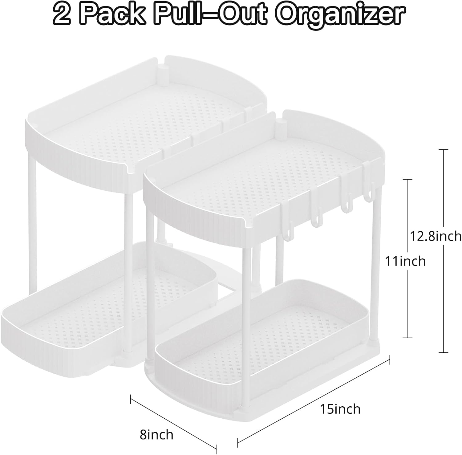 Ukeetap Multi - Purpose Pull - Out Storage Organizers, Under Sink/Cabinet Organizers and Storage for Bathroom &amp; Kitchen, Black, 12.8 Inches, 2 Packs - Homesidy.com