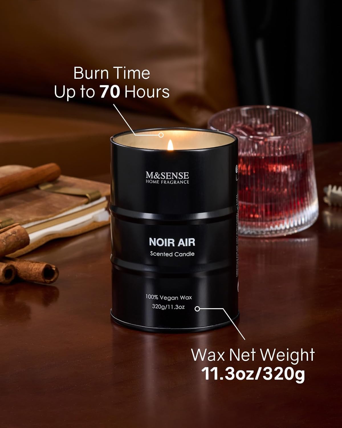 M&amp;SENSE Scented Candle, Tobacco Vanilla Medium Jar Candle Gifts for Men, 70 Hours Slow Burning Natural Soy Candles 11.3oz, Stress Relief Aromatherapy Candles Home Decor, Valentines Day Gifts for Him - Homesidy.com