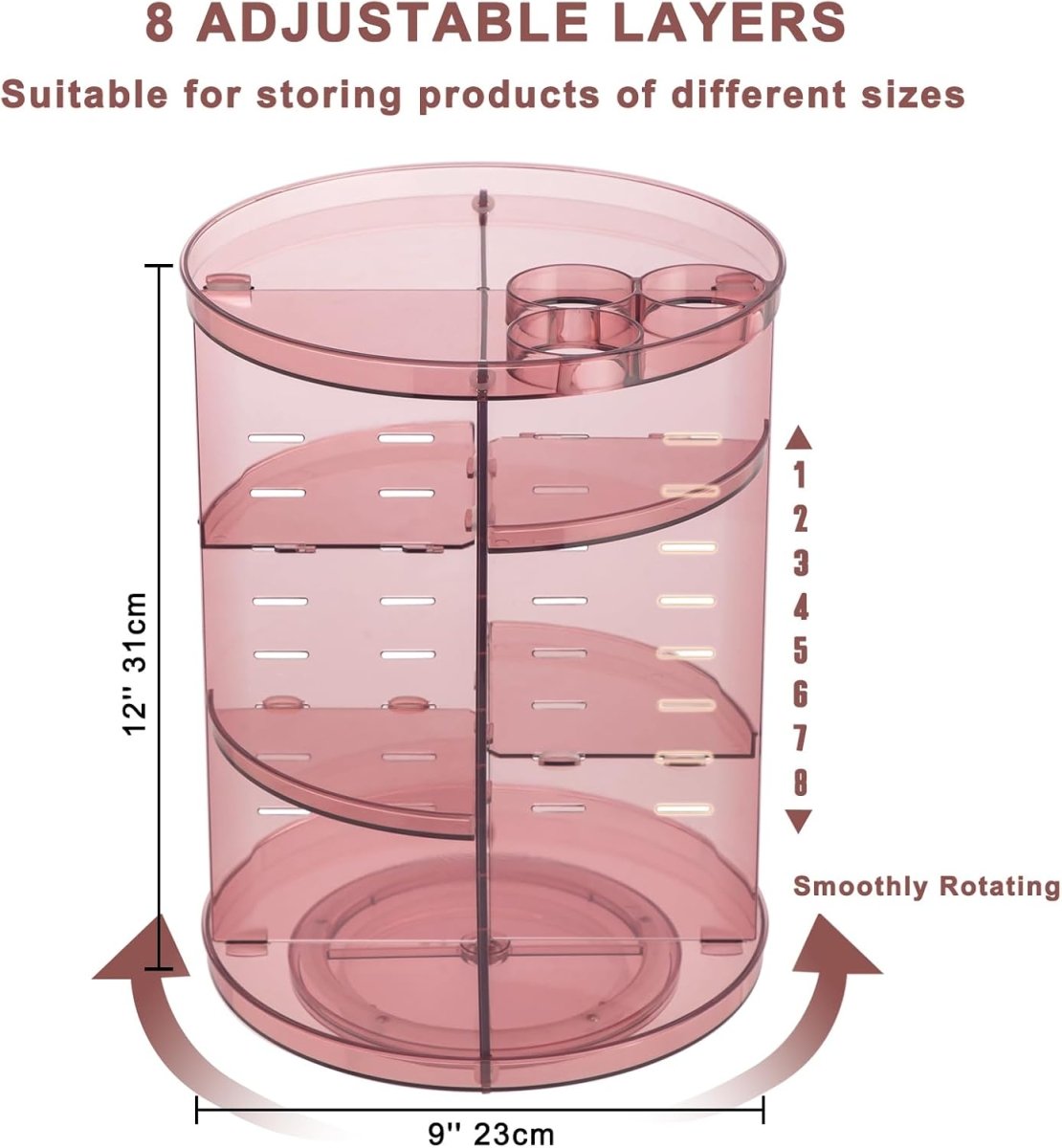 Rotating Makeup Organizer, DIY 8 Adjustable Layers Spinning Skincare Organizer, Cosmetic Display Case with Brush Holder Perfume Tray, Multi - Function Storage Carousel for Vanity Bathroom Countertop - Homesidy.com