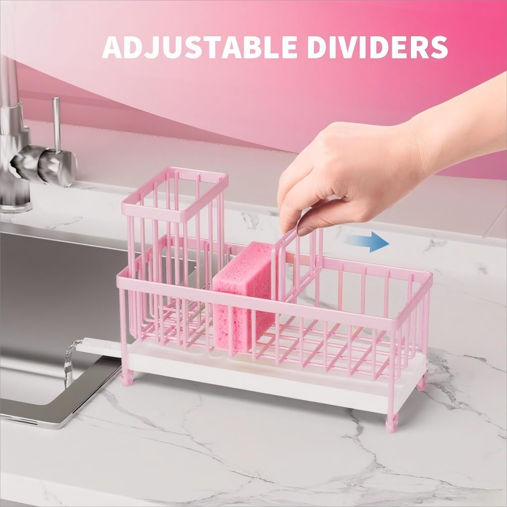 Cisily Black Sponge Holder for Kitchen Sink, Sink Caddy Organizer with High Brush Holder, Kitchen Countertop Organizers and Storage Essentials, Rustproof 304 Stainless Steel, Soap Dispenser Organize - Homesidy.com