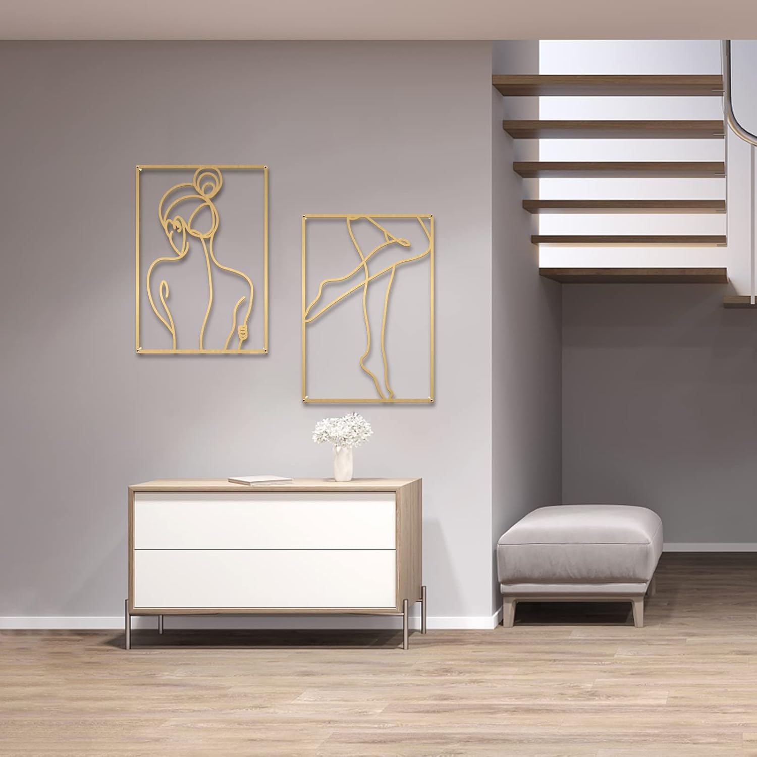 Glamativity 4 Pack Gold Wall Art Decor, Minimalist Single Line Real Metal Wall Art, Womans Body Shape Abstract Wall Art (Gold Classic Style, 17 x 11.8) - Homesidy.com
