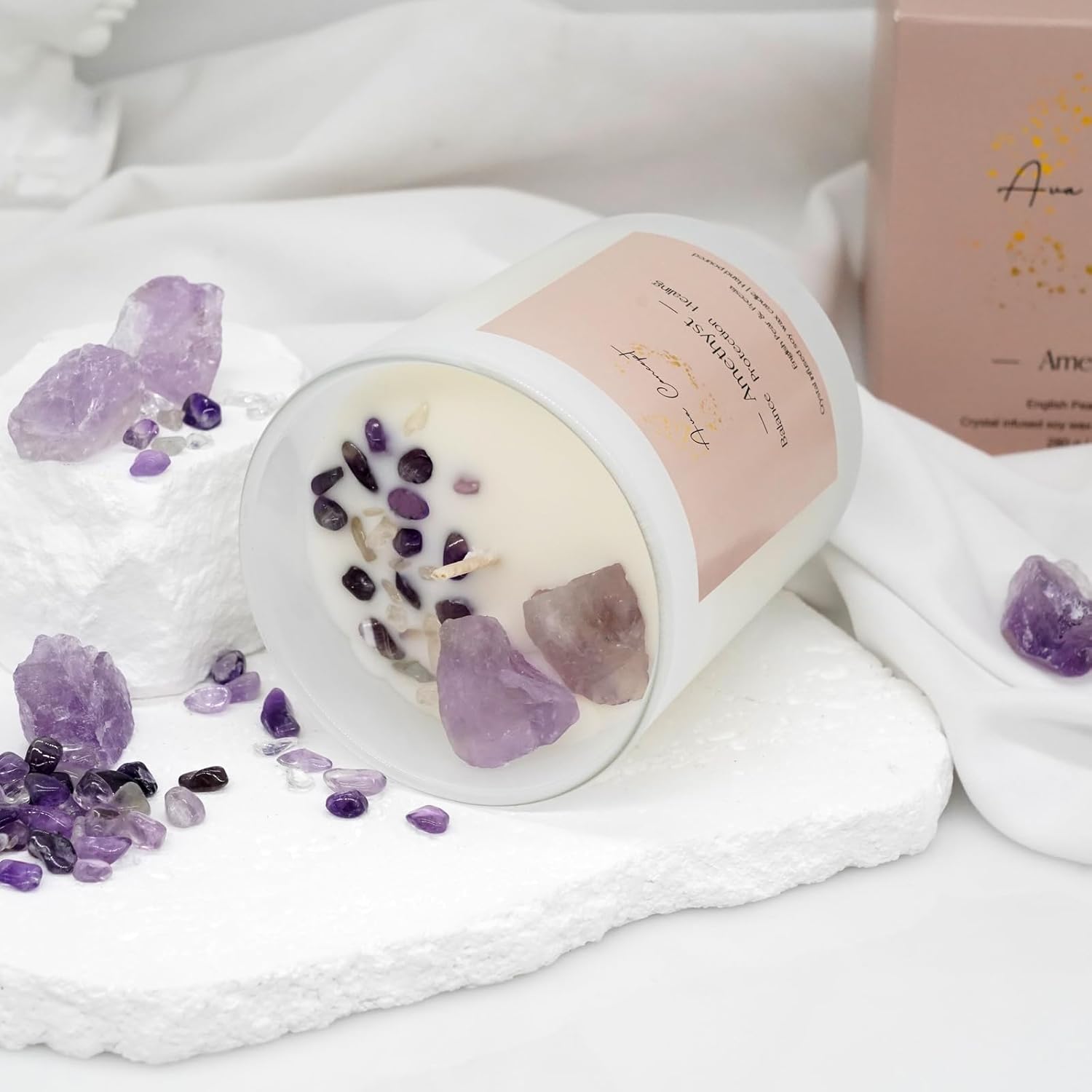 ava concept - Soy Candles with Crystals - Aromatherapy Scented Candle for Women - Lavender Vanilla Gift Set - Small Wax Melts - 3 Pack 3.5oz - Homesidy.com