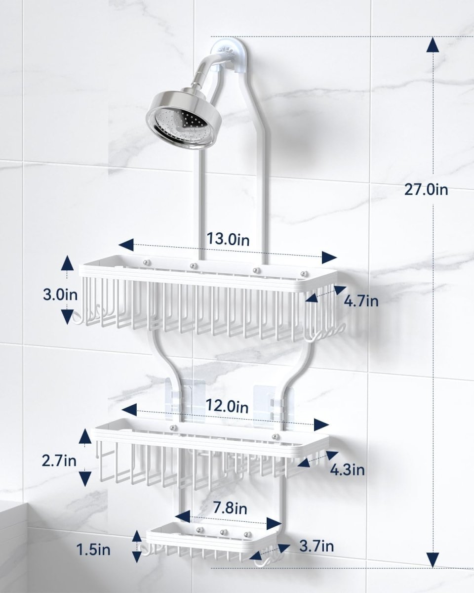 YASONIC Shower Caddy Hanging - Never Rust Shower Organizer - Aluminum Over The Head Caddy with 10 Hooks for Razor/Sponge - Rack with Soap Basket - Silver - Homesidy.com