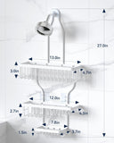YASONIC Shower Caddy Hanging - Never Rust Shower Organizer - Aluminum Over The Head Caddy with 10 Hooks for Razor/Sponge - Rack with Soap Basket - Silver - Homesidy.com