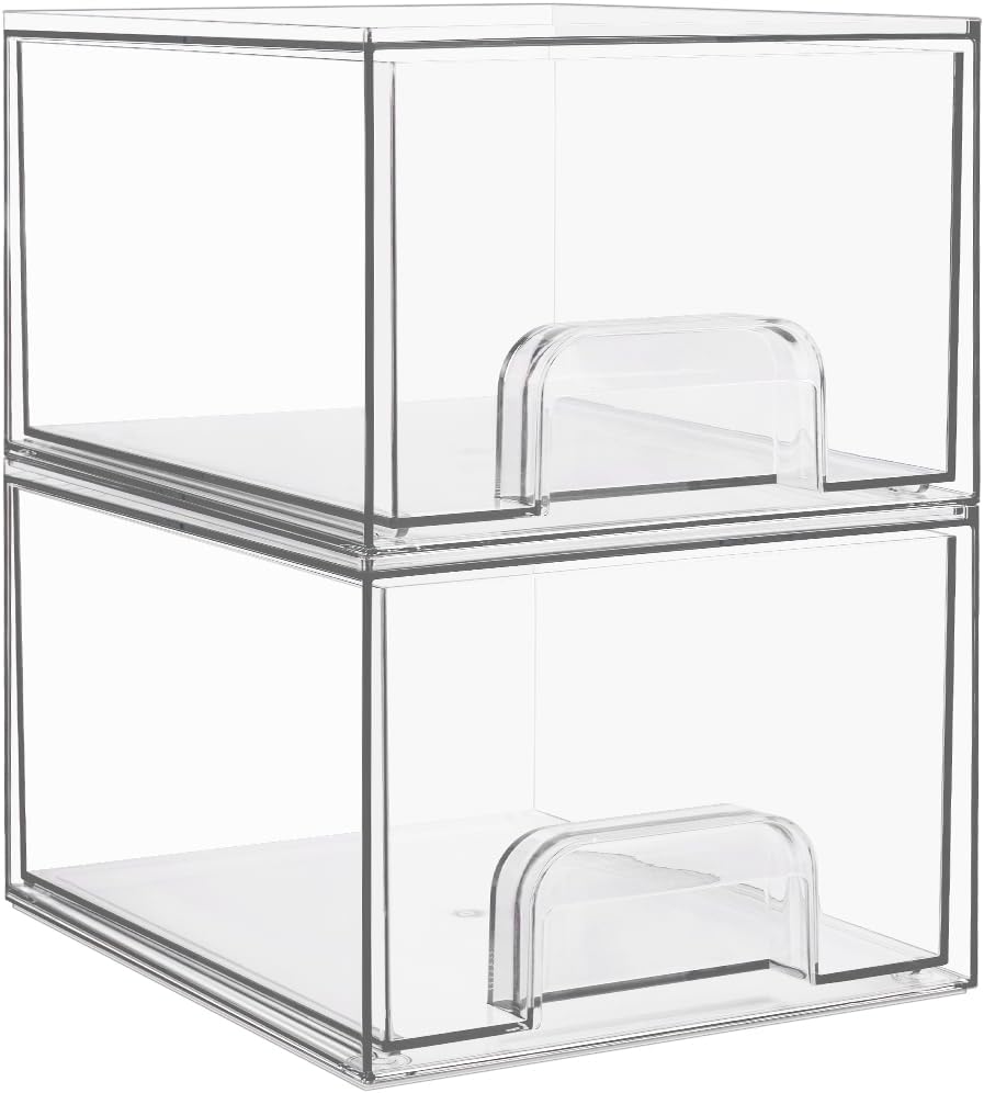 Vtopmart 4 Pack Small Clear Stackable Storage Drawers,Acrylic Bathroom Makeup Organizer,Plastic Storage Bins For Vanity, Undersink, Kitchen Cabinets, Pantry, Home Organization - Homesidy.com