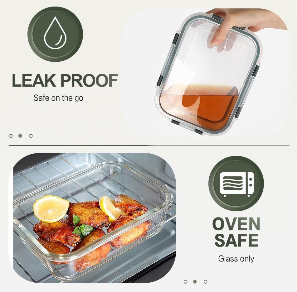 KOMUEE 10 Packs 30 oz Glass Meal Prep Containers,Glass Food Storage Containers with Lids,Airtight Lunch Bento Boxes,Microwave,Freezer and Dishwasher,Gray - Homesidy.com