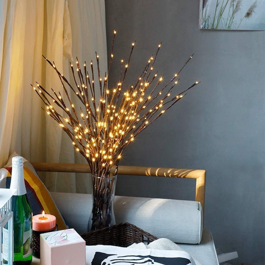 DK177 2 Pack Led Branch Light Battery Operated Lighted Branch Vase Filler Willow Tree Artificial Little Twig Power Brown 30 Inch 20 LED for Home Romantic Decoration, Warm White - Homesidy.com