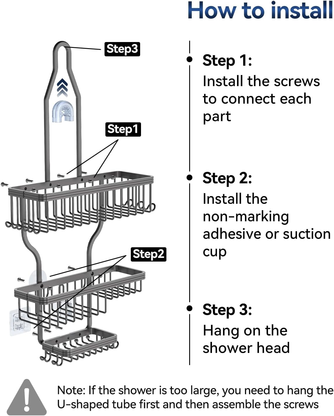 YASONIC Shower Caddy Hanging - Never Rust Shower Organizer - Aluminum Over The Head Caddy with 10 Hooks for Razor/Sponge - Rack with Soap Basket - Silver - Homesidy.com