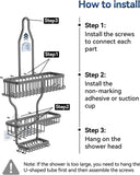 YASONIC Shower Caddy Hanging - Never Rust Shower Organizer - Aluminum Over The Head Caddy with 10 Hooks for Razor/Sponge - Rack with Soap Basket - Silver - Homesidy.com