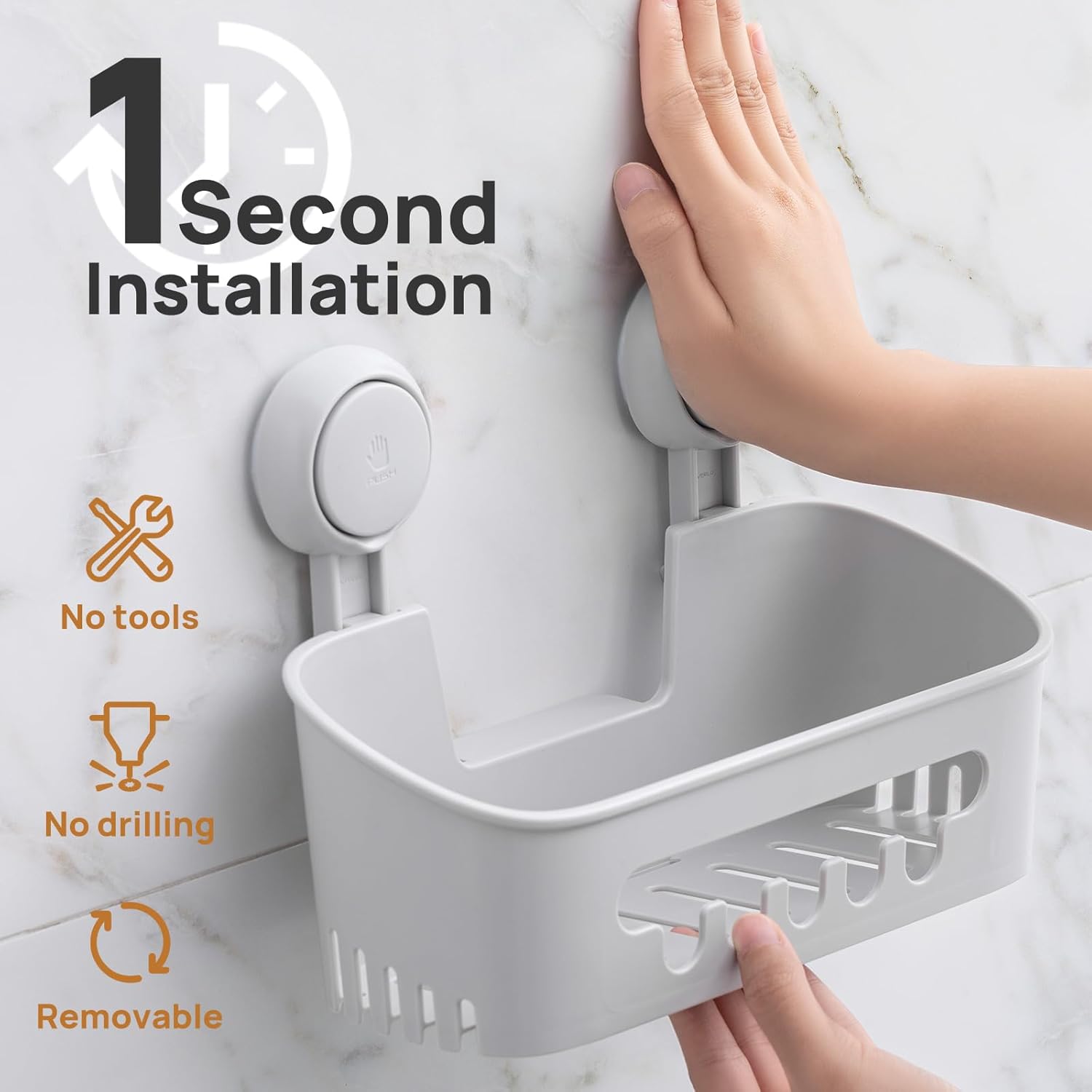 LEVERLOC Shower Caddy Suction Cup, Shower Organizer Removable Bathroom Shelf, Storage Suction Powerful Max Hold 22lbs Bathroom Caddy Waterproof Holder, White - Homesidy.com