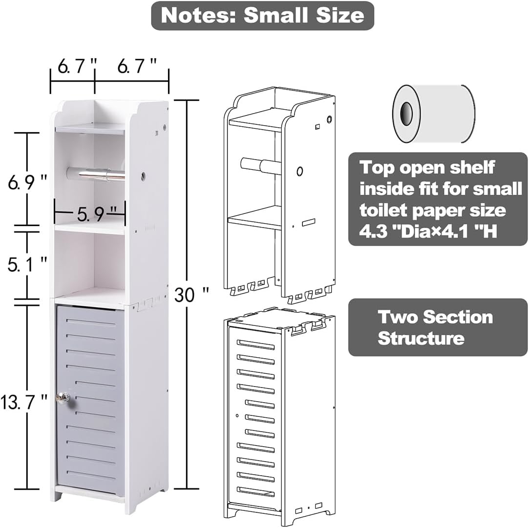 AOJEZOR Toilet Paper Holder Stand: No Drill PVC Small Bathroom Cabinet for Apartment Dwellers - Rental Deposit Protection - Small Space Storage Saving - Homesidy.com