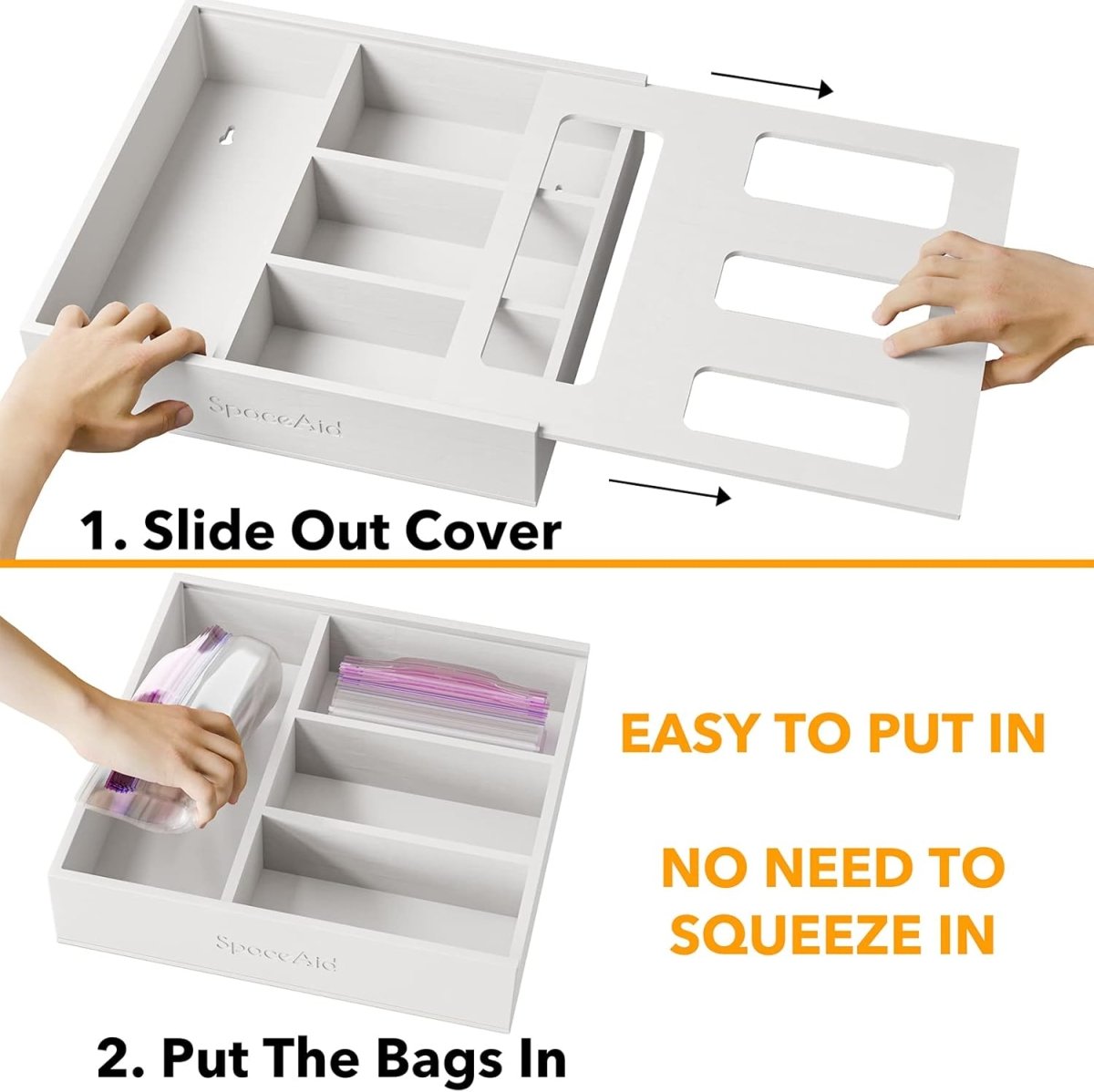 SpaceAid Bag Storage Organizer for Kitchen Drawer, Bamboo Organizer, Compatible with Gallon, Quart, Sandwich and Snack Variety Size Bag (1 Box 4 Slots) - Homesidy.com