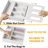 SpaceAid Bag Storage Organizer for Kitchen Drawer, Bamboo Organizer, Compatible with Gallon, Quart, Sandwich and Snack Variety Size Bag (1 Box 4 Slots) - Homesidy.com