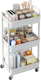 Sywhitta 3 - Tier Plastic Rolling Utility Cart with Handle, Multi - Functional Storage Trolley for Office, Living Room, Kitchen, Movable Storage Organizer with Wheels, White - Homesidy.com