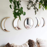 Scandinavian Decor 5 - Piece Acrylic Wall Decor - Wooden Moon Phase Mirror, Bohemian Design for Living Room, Bedroom - Beige - Homesidy.com