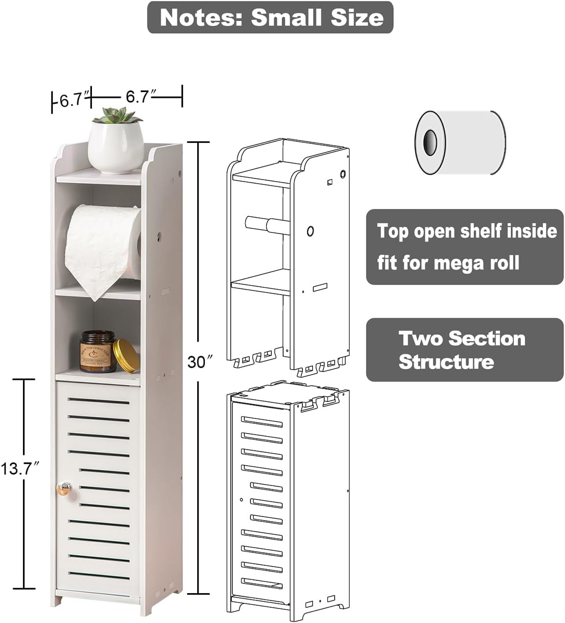 AOJEZOR Toilet Paper Holder Stand: No Drill PVC Small Bathroom Cabinet for Apartment Dwellers - Rental Deposit Protection - Small Space Storage Saving - Homesidy.com