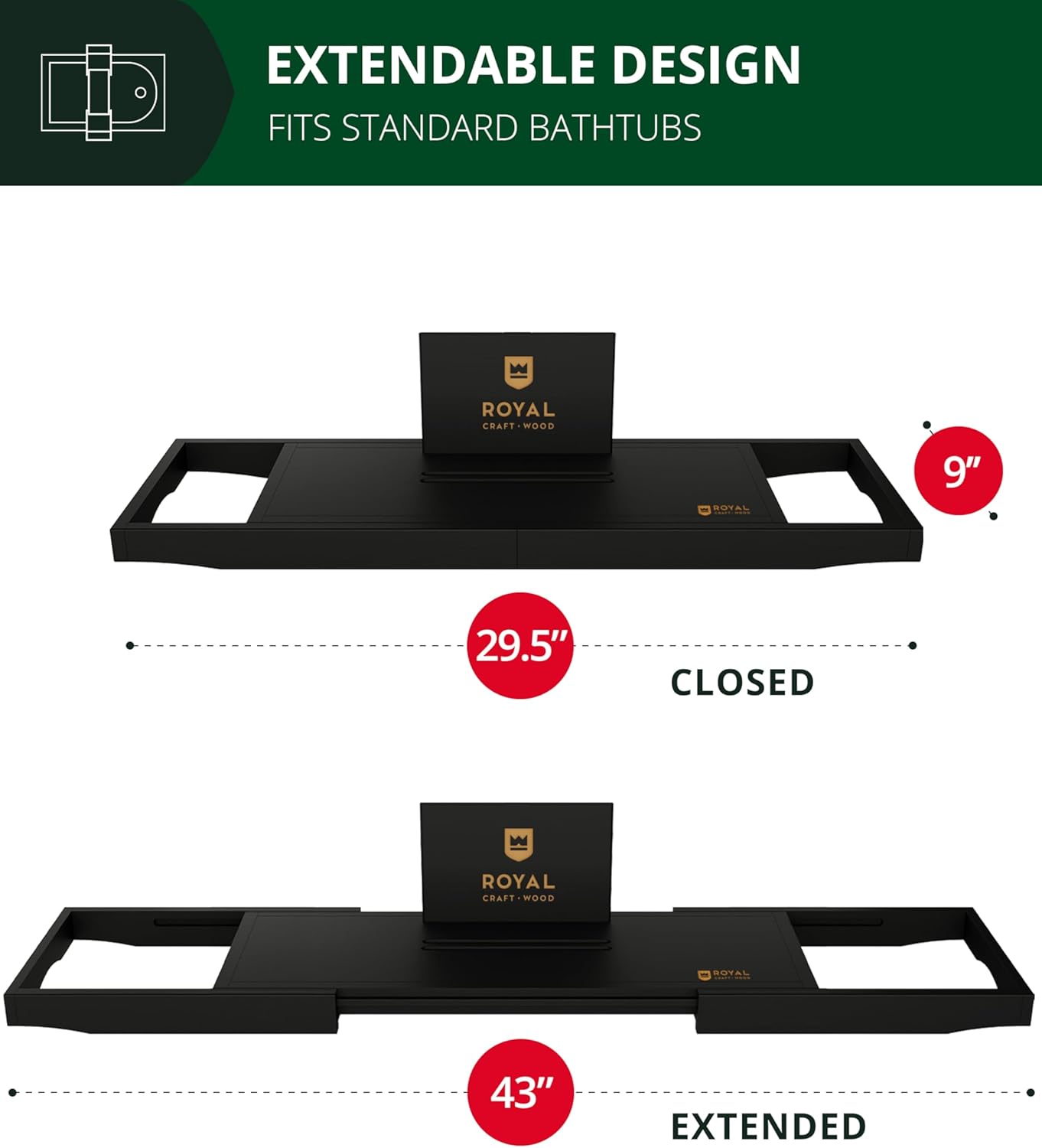 ROYAL CRAFT WOOD Bathtub Tray Caddy for Tub, Bamboo Bath Shelf, Premium Foldable Wood Bath Table, Expandable Bathtub &amp; Bathroom Accessories, New Home Gifts for Mom, Housewarming, Anniversary, Wedding - Homesidy.com